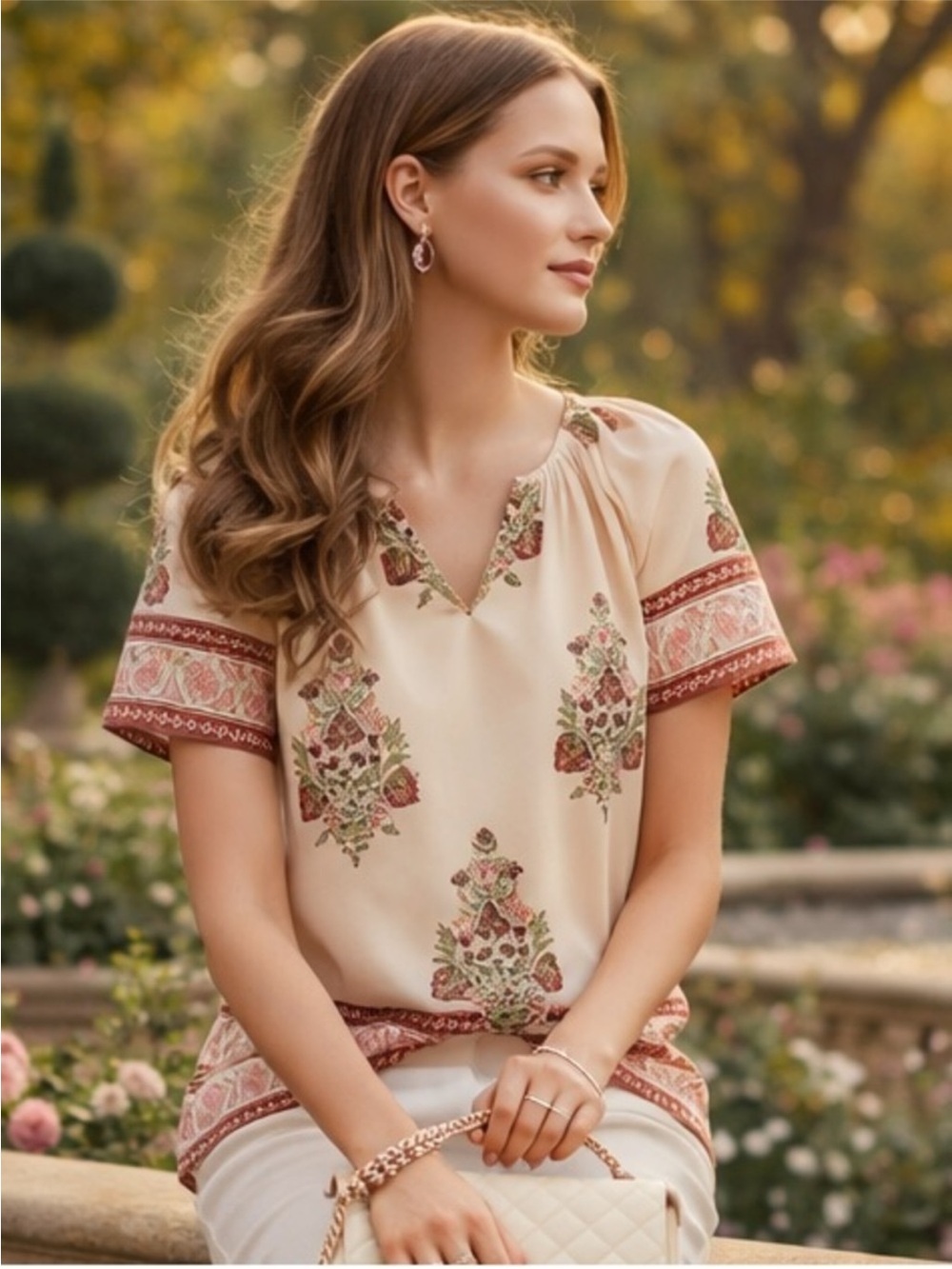Tuckernuck NWT Elena Blush Chandelier Floral Block Print Peasant Top Size XS NWO